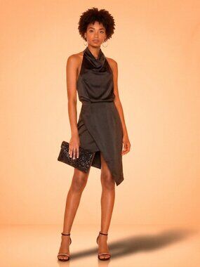 Elliatt - Camo Asymmetric Halter Satin Cocktail Dress